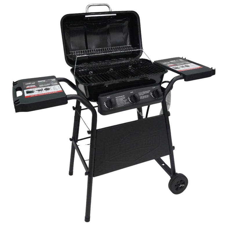 Parrillera BBQ a Gas con 3 Quemadores y Estantes Laterales. Encendido Rápido Acero inoxidable. Medidas: 71x46x43cm