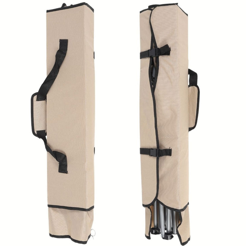 Silla Plegable Color Beige de 52x52x127cm con Portavasos y Techo Tela Oxford y Soportes de Acero. Ideal para camping, playera y jardín.