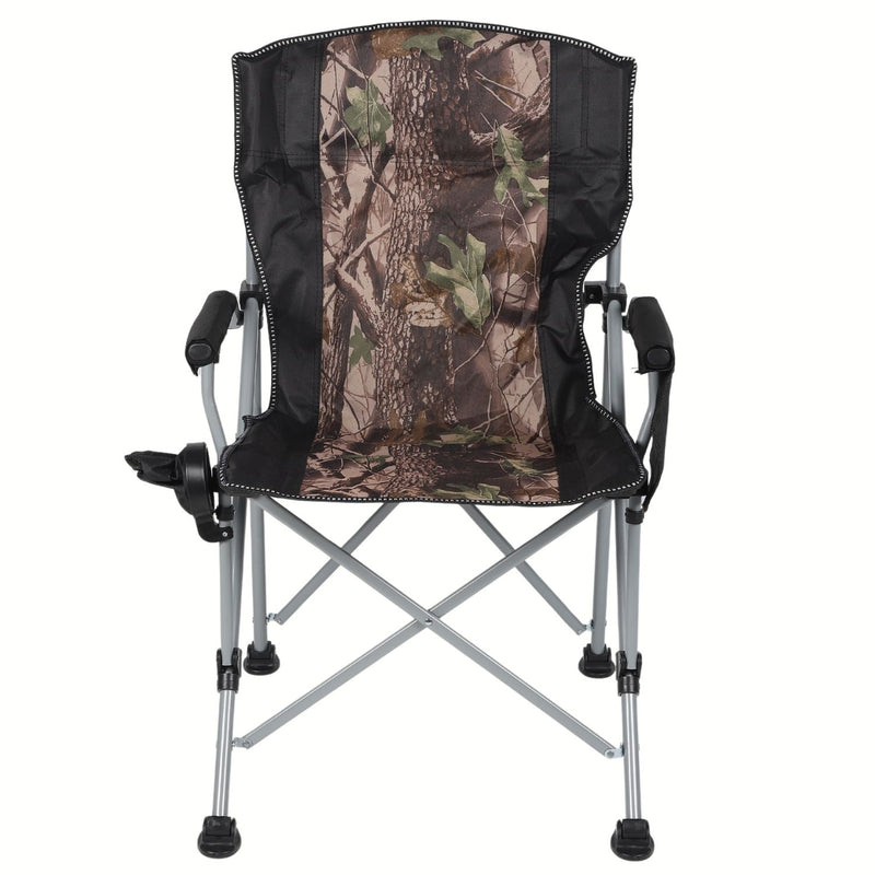 Silla Plegable Reforzada Camuflaje con Portaobjetos y Respaldo Acolchado Tela Oxford Ergonómica 60x55x92cm