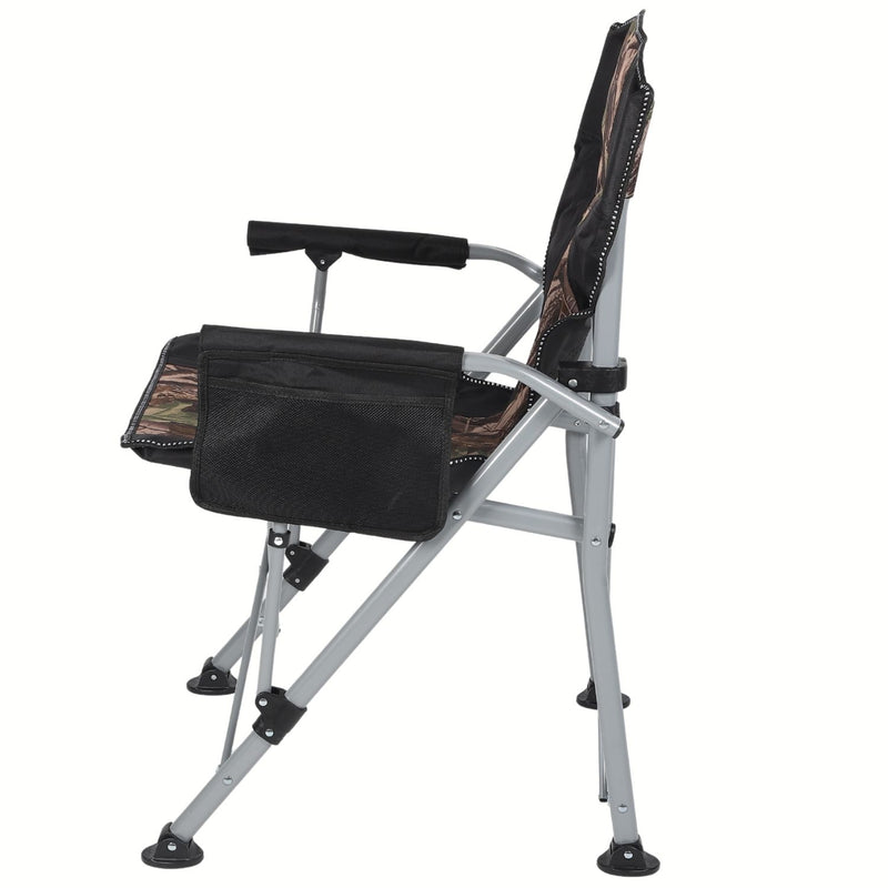Silla Plegable Reforzada Camuflaje con Portaobjetos y Respaldo Acolchado Tela Oxford Ergonómica 60x55x92cm