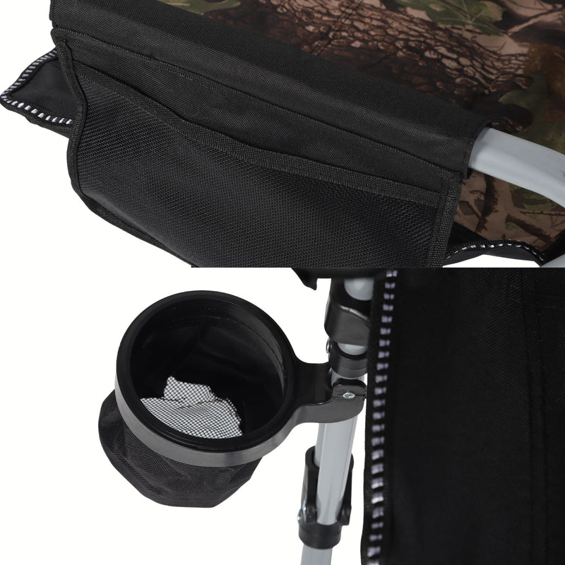 Silla Plegable Reforzada Camuflaje con Portaobjetos y Respaldo Acolchado Tela Oxford Ergonómica 60x55x92cm