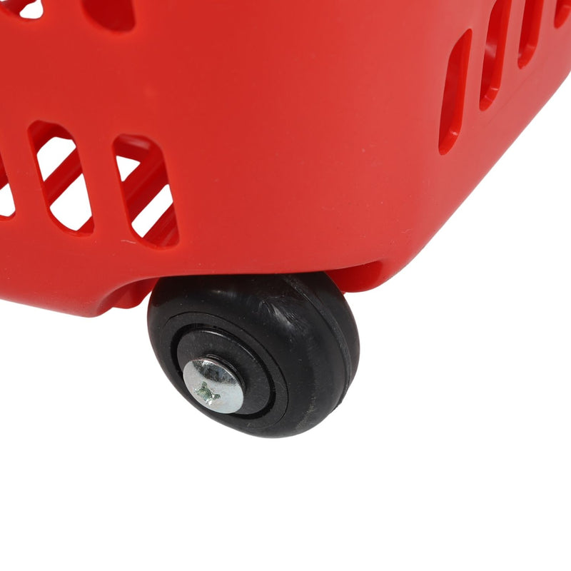 Carrito de Compras Plástico 45L con Asa Extensible y Ruedas. Cesta Roja con Rueditas para Supermercado
