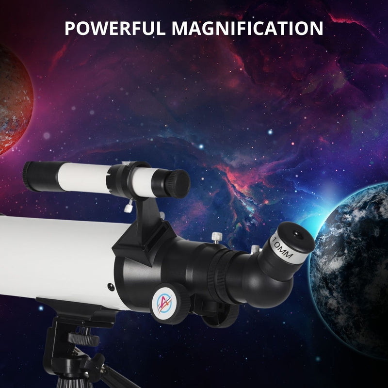 Telescopio Astronómico Profesional 80mm con Trípode Ajustable de Aluminio para Observación del Espacio. Distancia 500mm  Alta Potencia