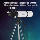 Telescopio Astronómico Profesional 80mm con Trípode Ajustable de Aluminio para Observación del Espacio. Distancia 500mm  Alta Potencia