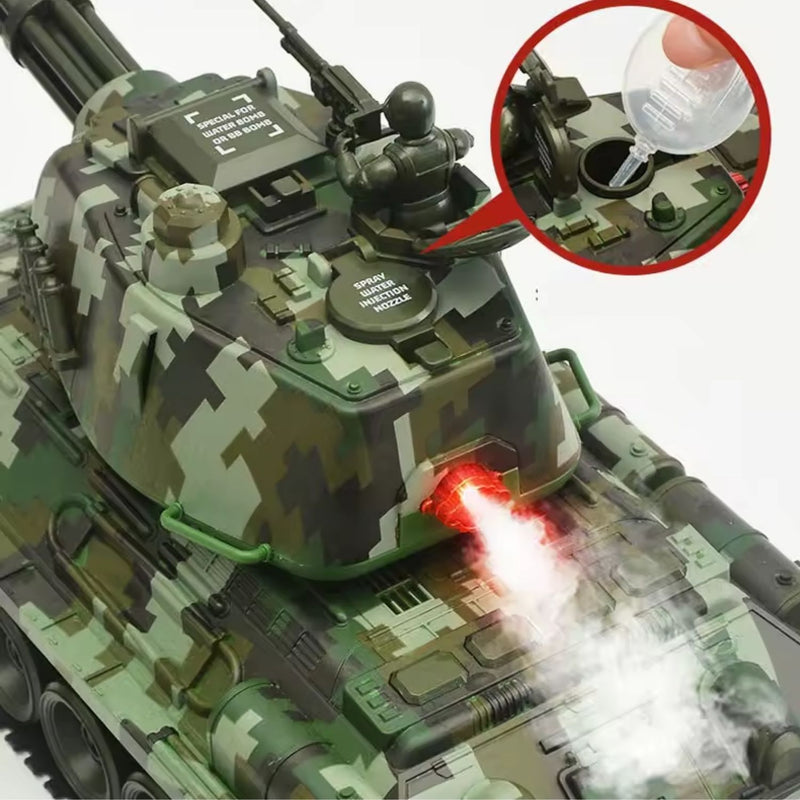 Tanque de Guerra de Camuflaje Militar a Control Remoto con Luz, Sonido y Bombas de Agua 47cm Juguete para Niños