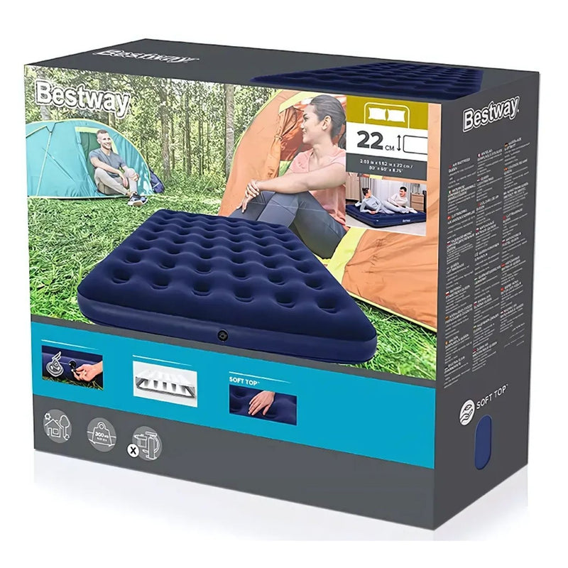 Colchón Inflable Queen 203x152x22cm con PVC Flocado y Válvula de Tapón, Ideal para Camping y Visitas