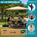 Sombrilla de Patio 2.7 M Parasol con Brazo Lateral Ajustable y Base agua Reforzada para Exteriores. Color Beige Paraguas para jardín UPF50+. Color beige.