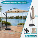 Sombrilla de Patio 2.7 M Parasol con Brazo Lateral Ajustable y Base agua Reforzada para Exteriores. Color Beige Paraguas para jardín UPF50+. Color beige.
