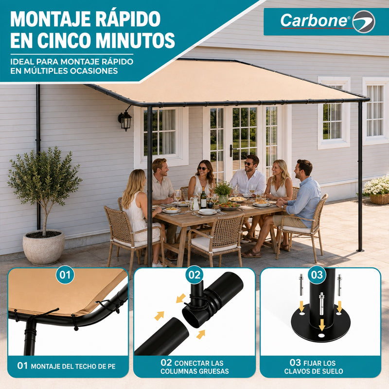 Tolda Inclinada de 3.56 x 2.96 m.  Techo Cobertizo con Estructura de Hierro Desmontable, Techo Impermeable y Protección UV 30+.