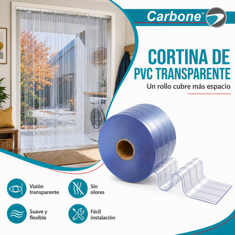 Cortina tiras lamas PVC Transparente con Estriase  (20cm x 50mts) en Rollo de 164 Ft  Para Bodegas, Talleres y Divisiones