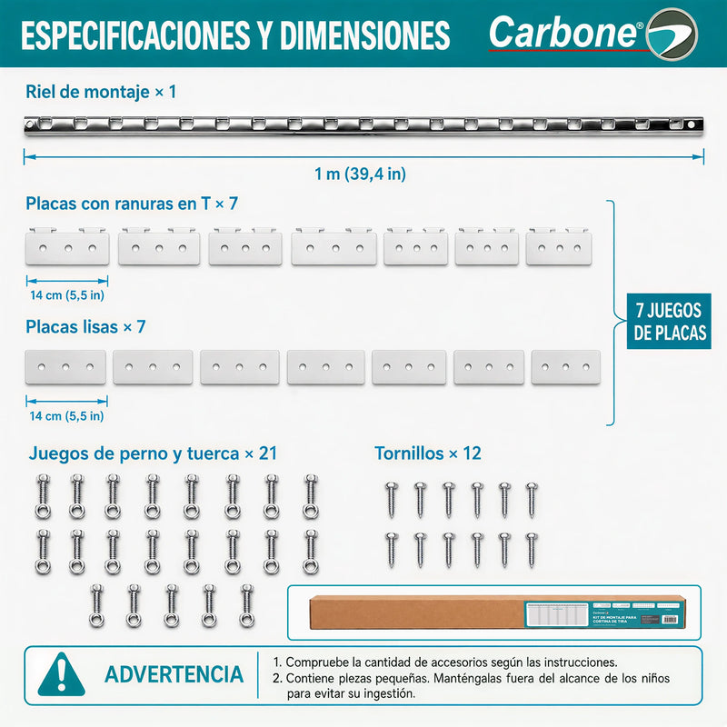 Kit de Montaje para Cortina PVC de Tiras con Riel de 1 mt y Accesorios de Instalación. Compatible con UN-C170 y UN-C171