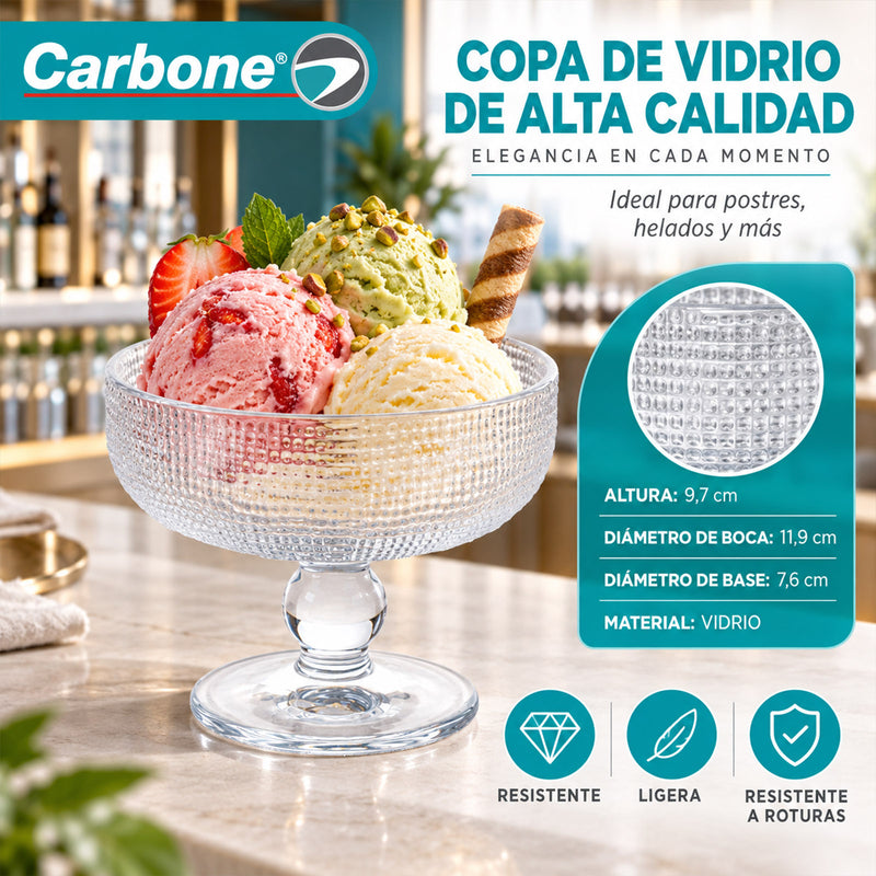 Copa para Helado de Vidrio. Diseño Elegante con Base para Helados, Postres, Frutas y Dulces.