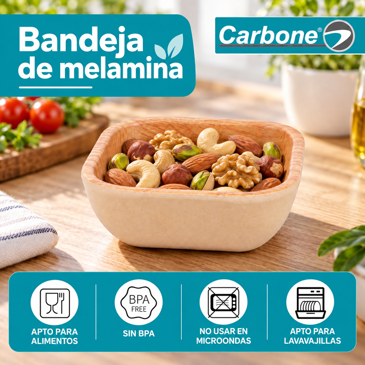 Bowl de 4.8" (12.3cm). Tazón Cuadrado de Melamina para Salsas, Aperitivos, Postres y Acompañamientos.