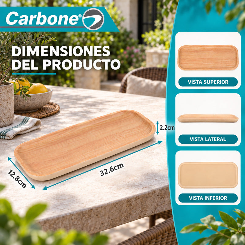 Bandeja Rectangular de Melamina de 12.8" (32.6cm). Plato Para Servir Aperitivos, Postres, Bocadillos y Acompañamientos.