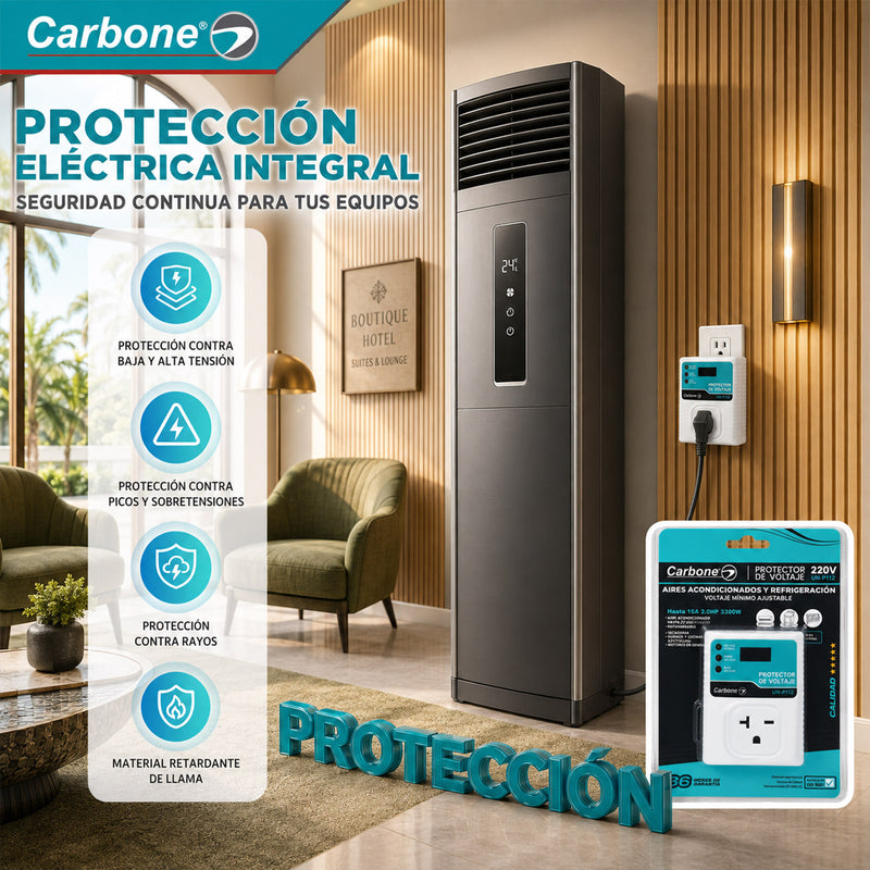 Protector De Voltaje 120V - 50/60Hz.Corriente 15A. Para Aires Acondicionados y Equipos de Refrigeración con Retardo 180Seg (3Min)