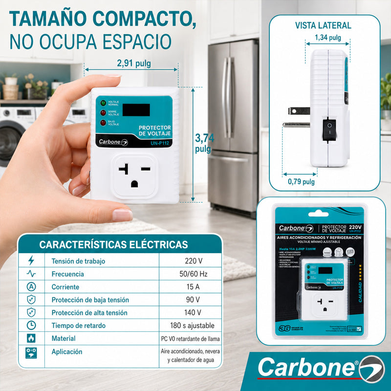 Protector De Voltaje 120V - 50/60Hz.Corriente 15A. Para Aires Acondicionados y Equipos de Refrigeración con Retardo 180Seg (3Min)
