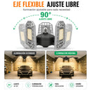 Lámpara LED Ajustable para Garaje 100W E27. Luz Cálida con Paneles Plegables 90°. Foco Bombillo para Taller, Depósito y Almacén.