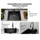 Fregador de Cocina 1 Tina SUS 304 Acero Inoxidable con Dispensador de Jabón. Lavaplatos Empotrable con Dispensador y Drenaje Anticondensación (50*45*20cm) Color Plomo