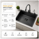 Fregador de Cocina 1 Tina SUS 304 Acero Inoxidable con Dispensador de Jabón. Lavaplatos Empotrable con Dispensador y Drenaje Anticondensación (50*45*20cm) Color Plomo