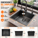 Fregador de Cocina 1 Tina SUS 304 Acero Inoxidable con Dispensador de Jabón. Lavaplatos Empotrable con Dispensador y Drenaje Anticondensación (50*45*20cm) Color Plomo