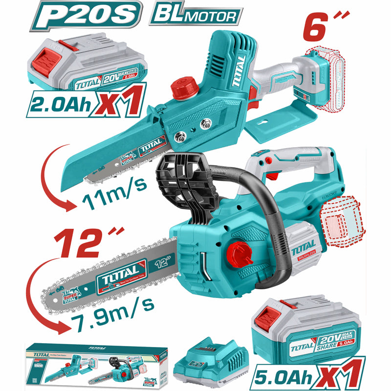 Combo total Motosierra 12" y Mini motosierra 6" 20V Motor sin escobillas. Incluye 2 Baterías 5.0ah y cargador. POCAS UNIDADES