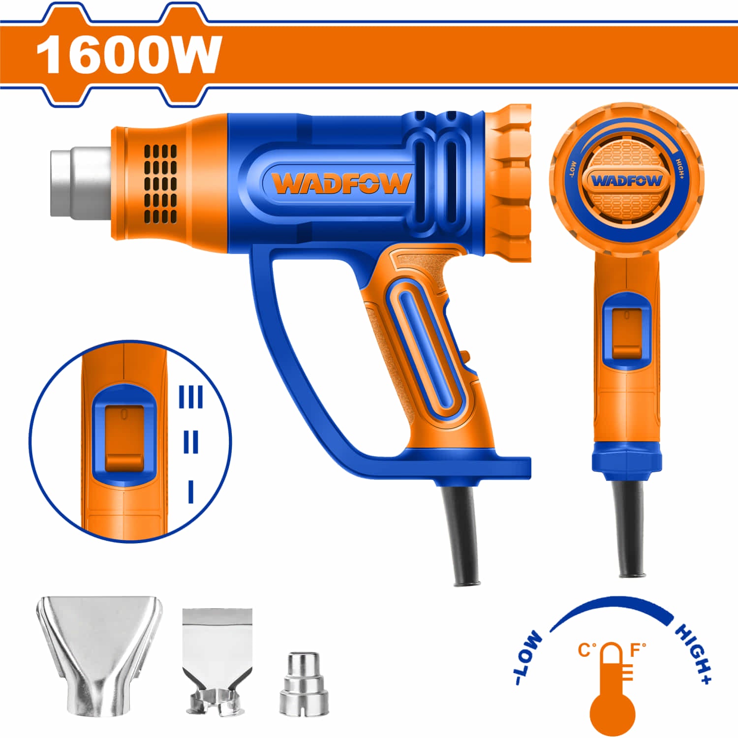 Pistola de calor 1600W 110-120V Temp 450ºC 550ºC Incluye boquilla. Blower aire caliente