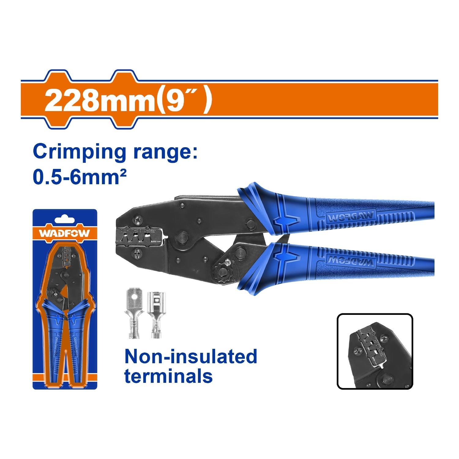 Alicate con matraca para crimpar conectores 0. 5-6mm² Terminales y receptáculos sin aislamiento.