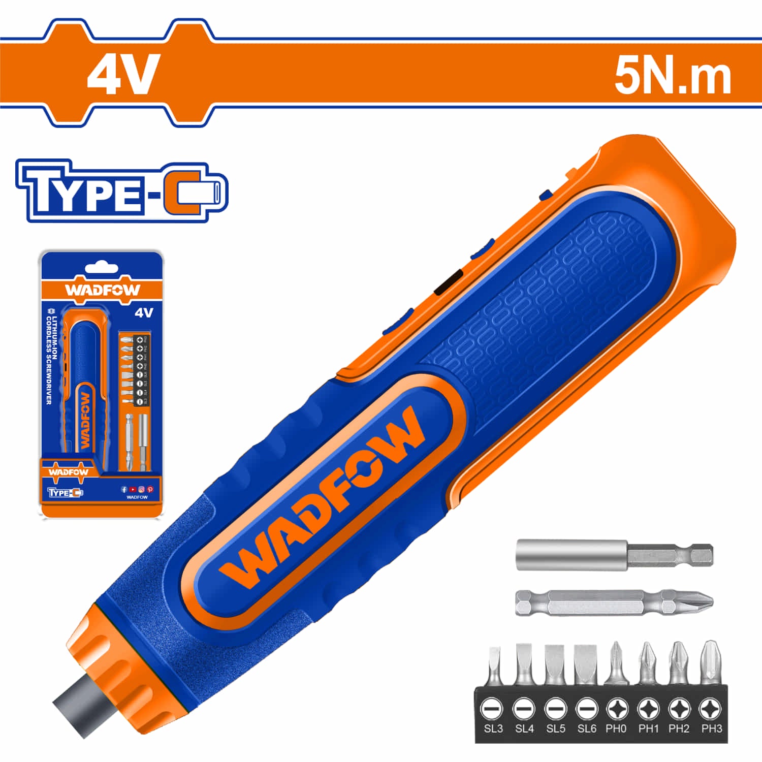 Destornillador inalámbrico 4V 5N.m. Cable USB tipo Celular Samsung por separado.