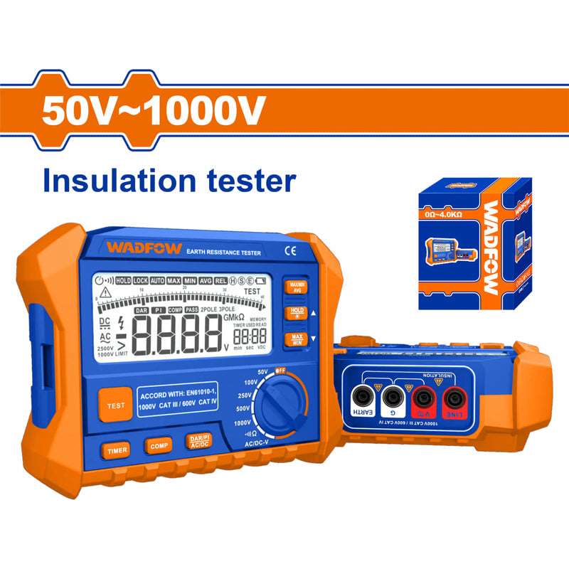 Probador de aislamiento DCV y ACV 50V-1000V Apagado automático Medidor de aislamiento.