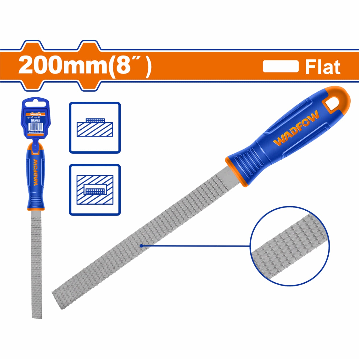 Lima Plana Para Madera. 200mm. Acero al carbono. Escofina plana.