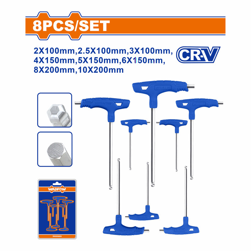 Llaves Hexagonales de punta bola con mango T Cr-V, Tratamiento térmico y placa de cromo. Set 8 pzas. Allen