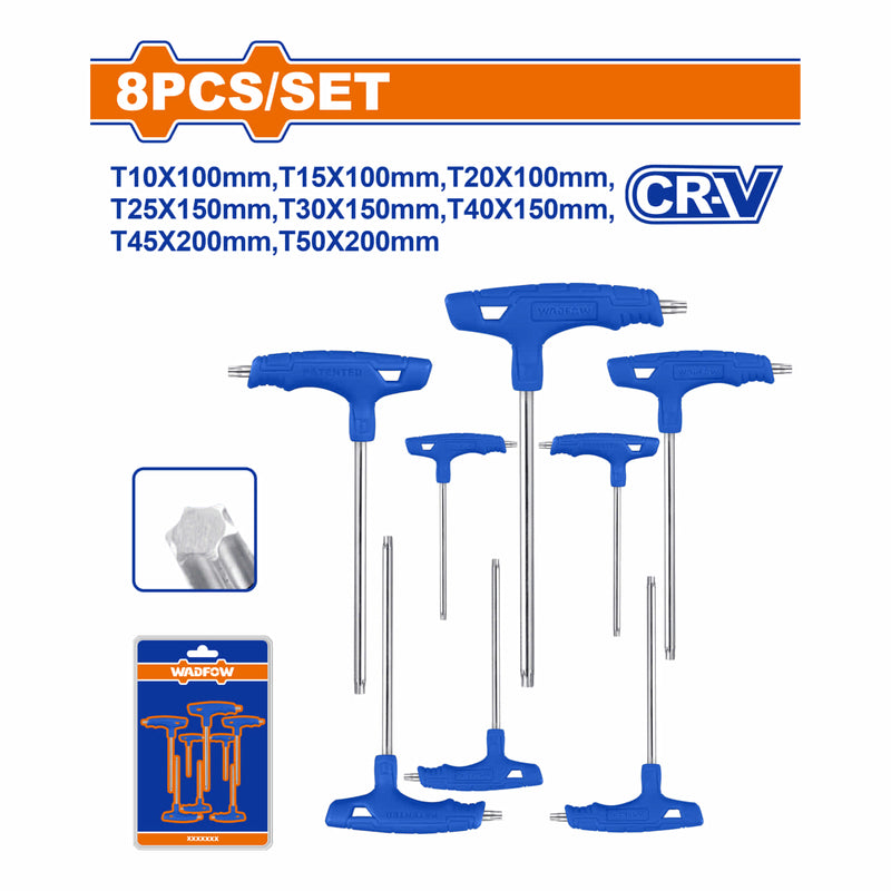 Llaves Torx con mango T Cr-V, Tratamiento térmico y placa de cromo. Set 8 pzas.