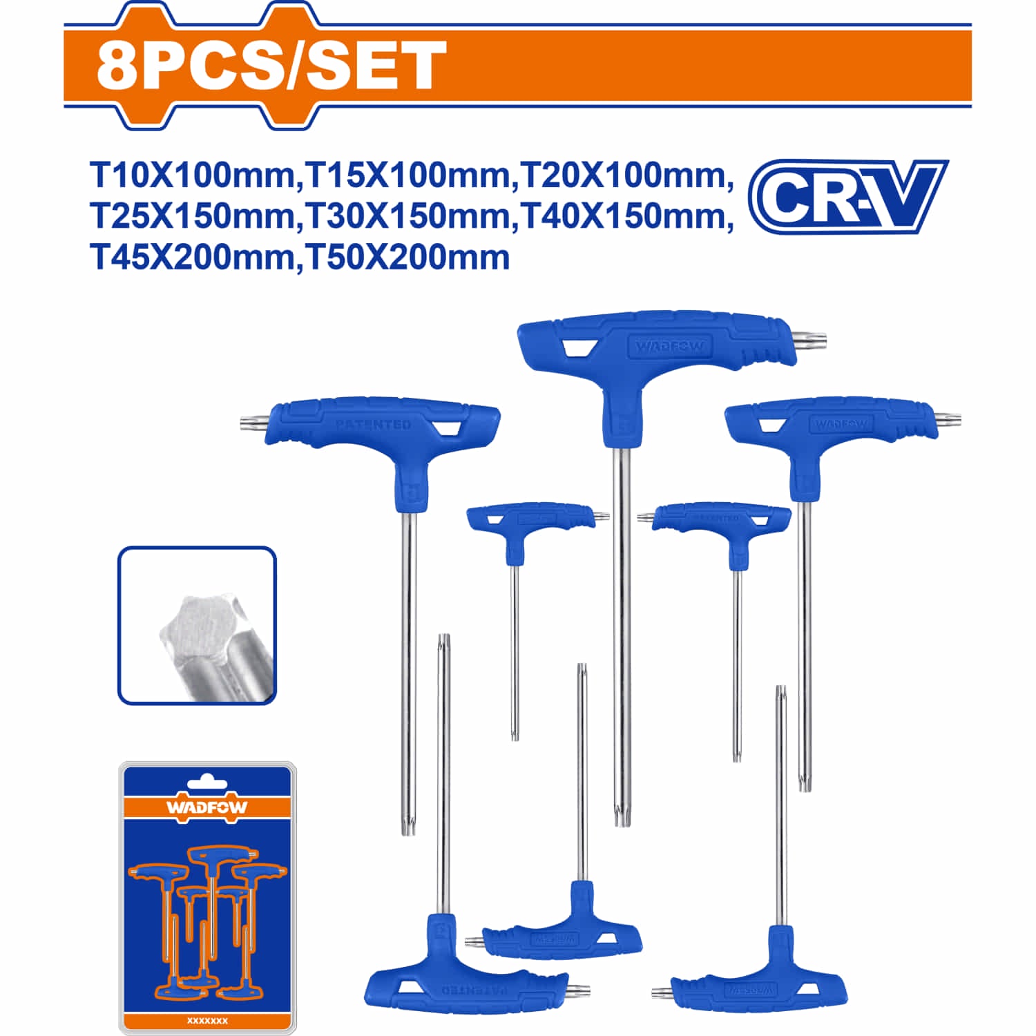 Llaves Torx con mango T Cr-V, Tratamiento térmico y placa de cromo. Set 8 pzas.