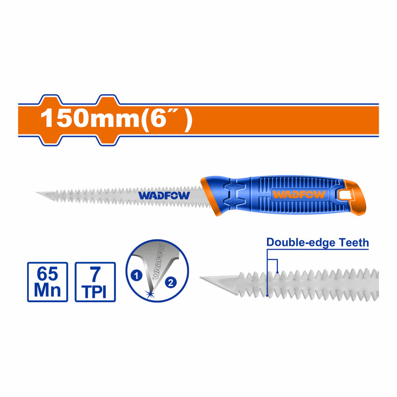 Sierra doble filo para gypsum de 6”. 65Mn. 7TPI. Serrucho para pared de yeso.