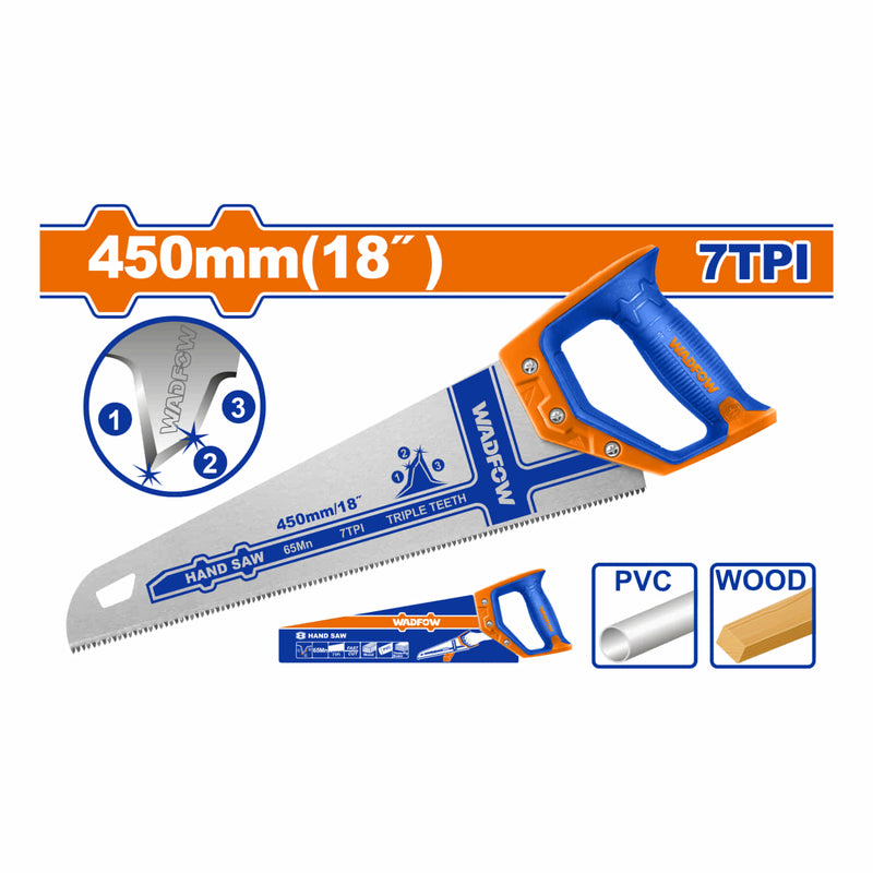 Serrucho 18" 7TPI Dientes Triples. Acero 65Mn. Sierra de mano.