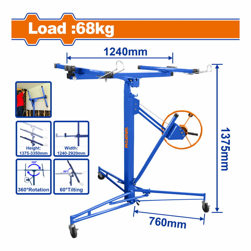 Grua Elevador para láminas de Gypsum Yeso Drywall Peso Max. 68Kg Tamaño: 48x192 Panel de Elevación Cartón Yeso