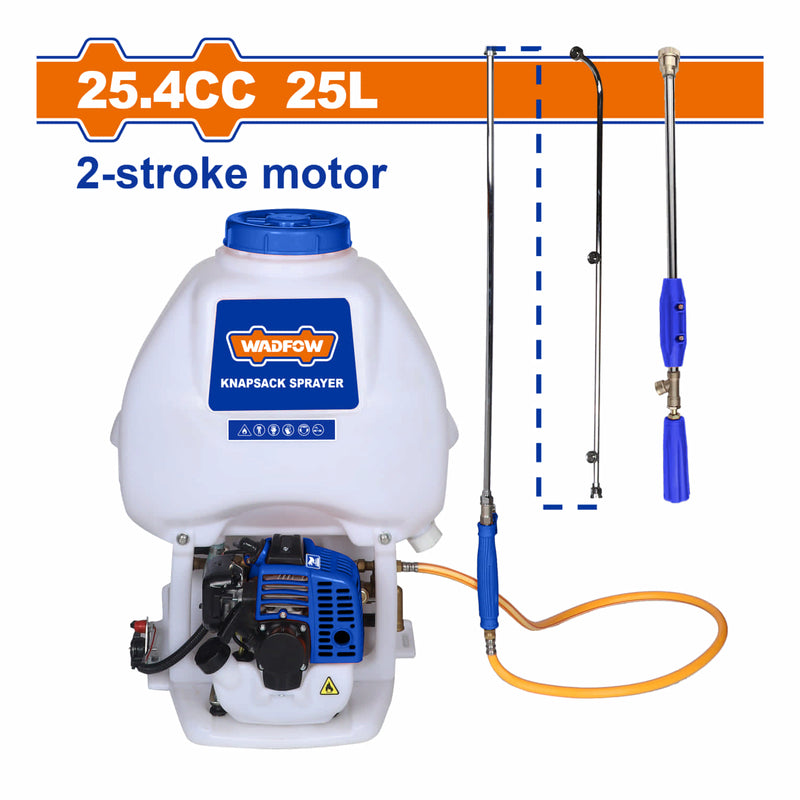 Fumigadora de espalda motorizada. 2 Tiempos de 25.4cc (0.75KW). Capacidad de 25L Rociador Portátil.