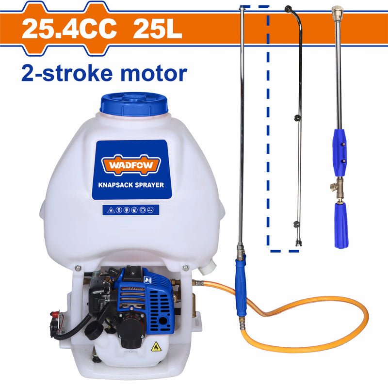 Fumigadora de espalda motorizada. 2 Tiempos de 25.4cc (0.75KW). Capacidad de 25L Rociador Portátil.