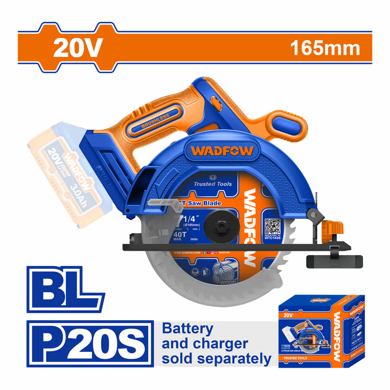 Sierra Circular Inalámbrica 20V Disco 6-1/2" 5200rpm. Batería y cargador por separado.