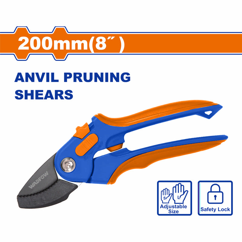 Tijera para podar tipo Yunque 8" Acero al Carbono Mango Ergonómico para Manos Grandes y Pequeñas. Ideal para Poda de Ramas y Madera Dura. Podadora de ramas.