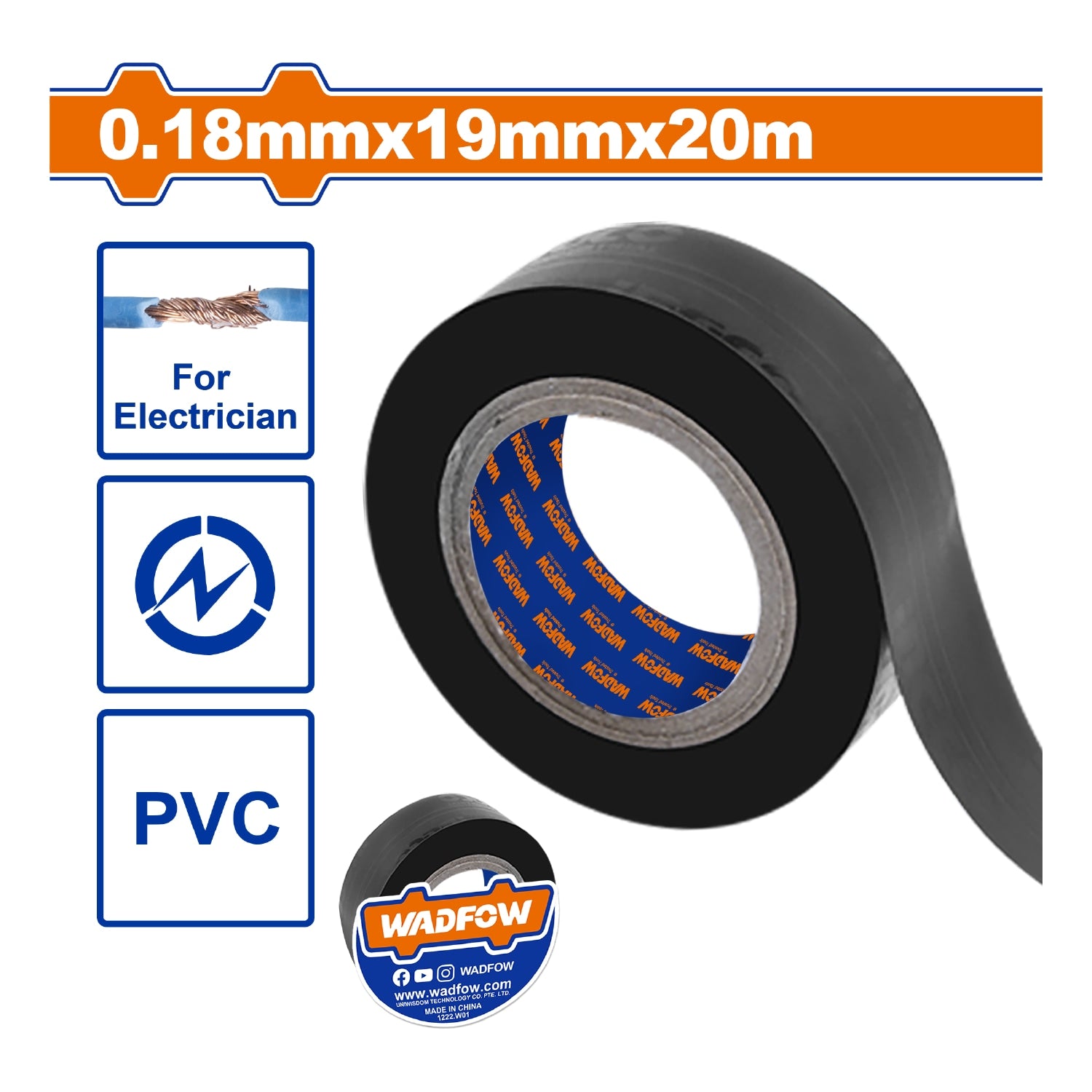 Gutapercha Tape Eléctrico de PVC puro 19mmx20m Color Negro. Resistente al Fuego. Cinta Aislante.