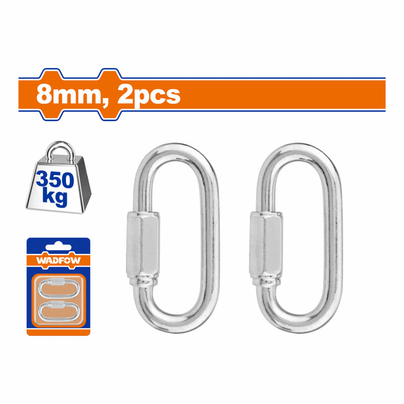 Mosquetones de Seguridad con tuerca roscada. Carga máx 350Kg. Acero al carbono. Set de 2 piezas. Eslabon con seguro.