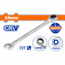Llave combinada con Ratchet 24mm. Cr-V Cromada. Acabado Mate. 72 dientes.