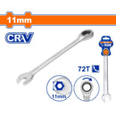 Llave combinada con Ratchet 11mm 165m Cr-V Cromada. Acabado Mate. 72 dientes.