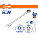 Llave combinada con Ratchet 12mm 171mm  Cr-V Cromada. Acabado Mate. 72 dientes.