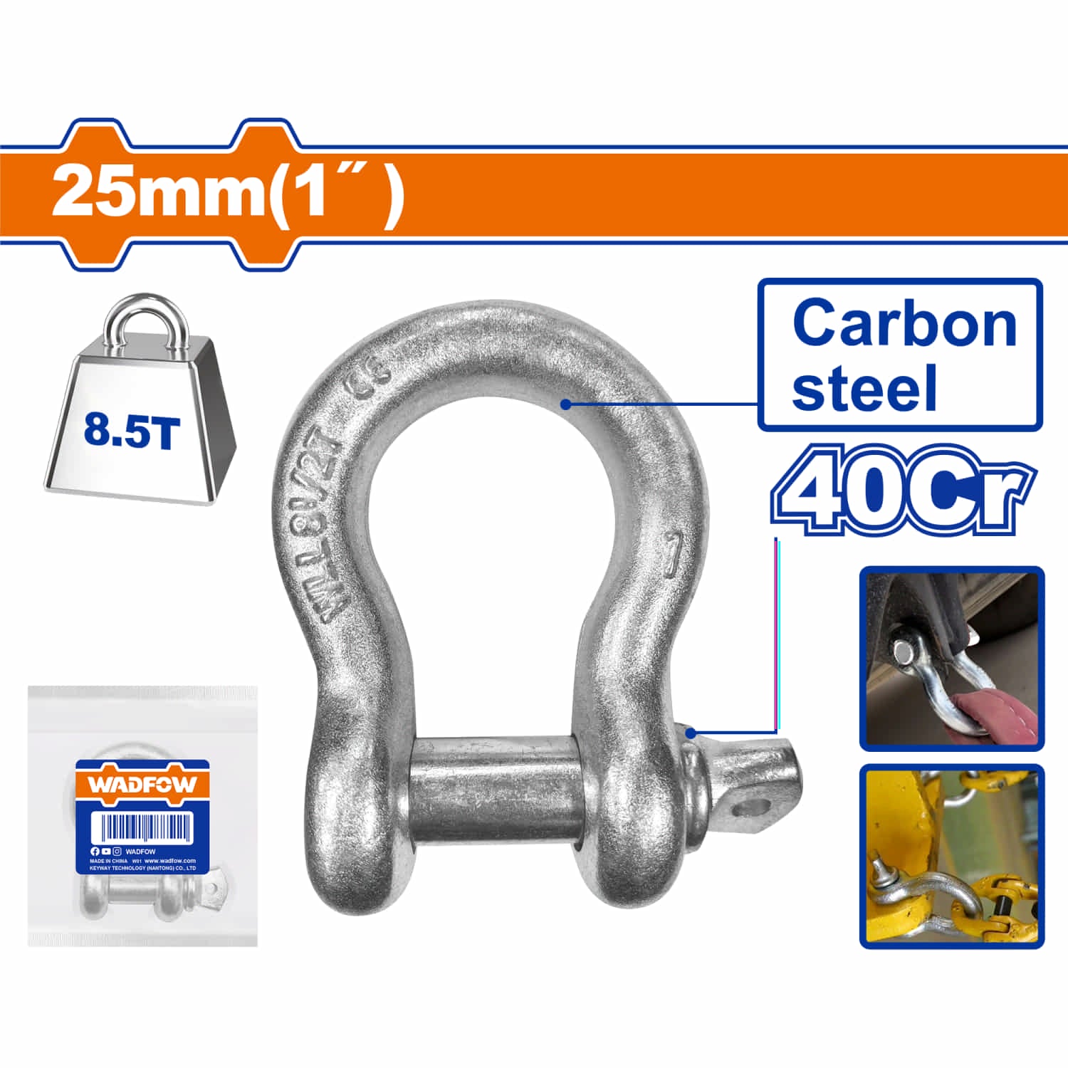 Grillete de ancla con cierre rosca 1" 40Cr Capac 8.5T