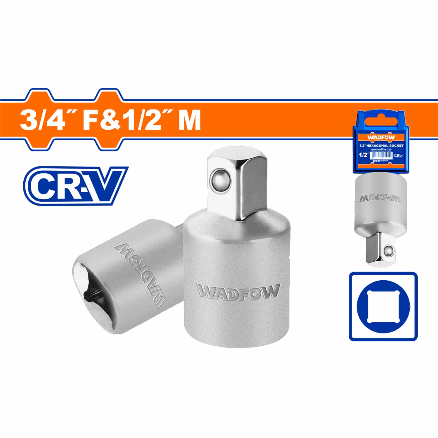 Adaptador para Socket 3/4"(F)x1/2"(M)Cr-V Casquillo.