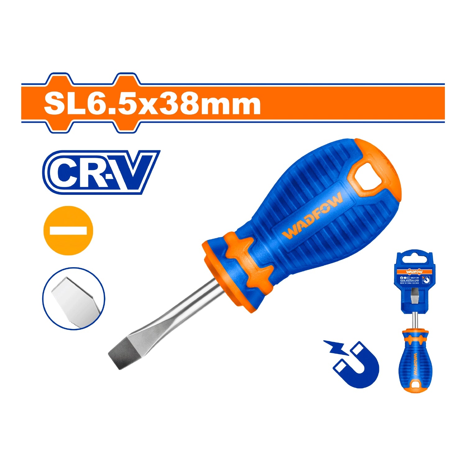 Destornillador Corto Plano 6.5x38mm Tipo de punta:SL Vástago Redondo Cr-V Magnético.