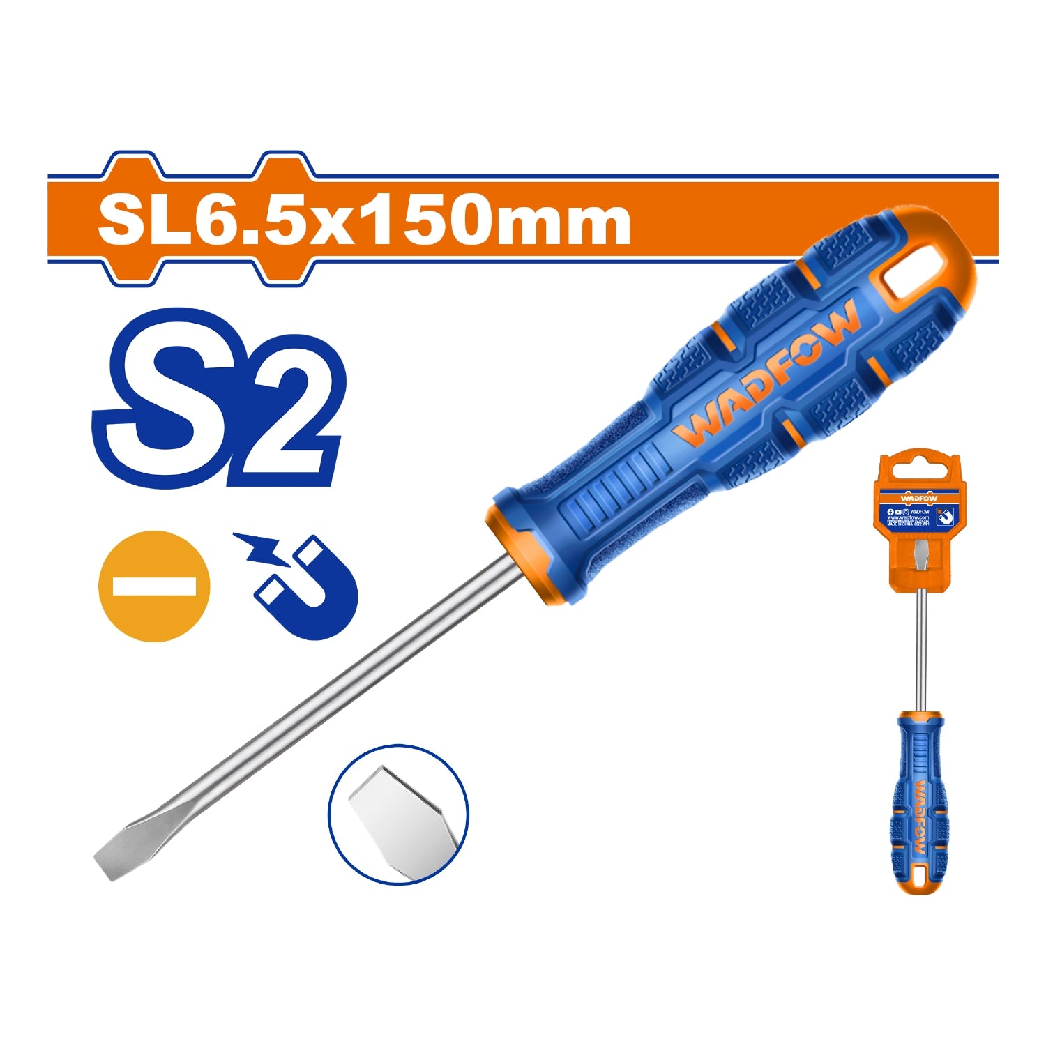 Destornillador Plano 6.5x150mm Material de la hoja: S2 Tipo de punta: Ranurada SL6.5 Magnético