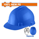 Casco de seguridad color azul. 6 puntos de suspension. Ajustable. Carcasa de PE. Incluye correa.